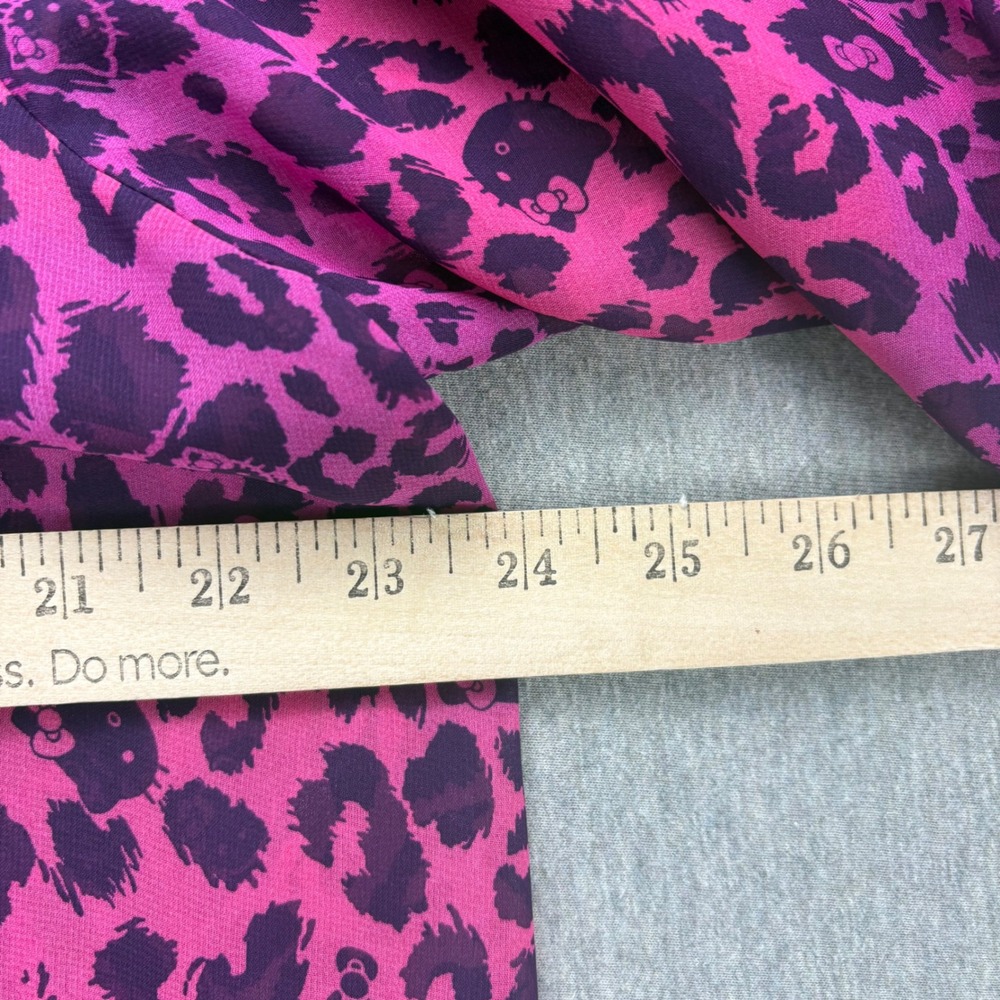 Hello Kitty Top Womens XL Pink Purple Leopard Print Tie Front Chiffon Layering - Picture 5 of 8